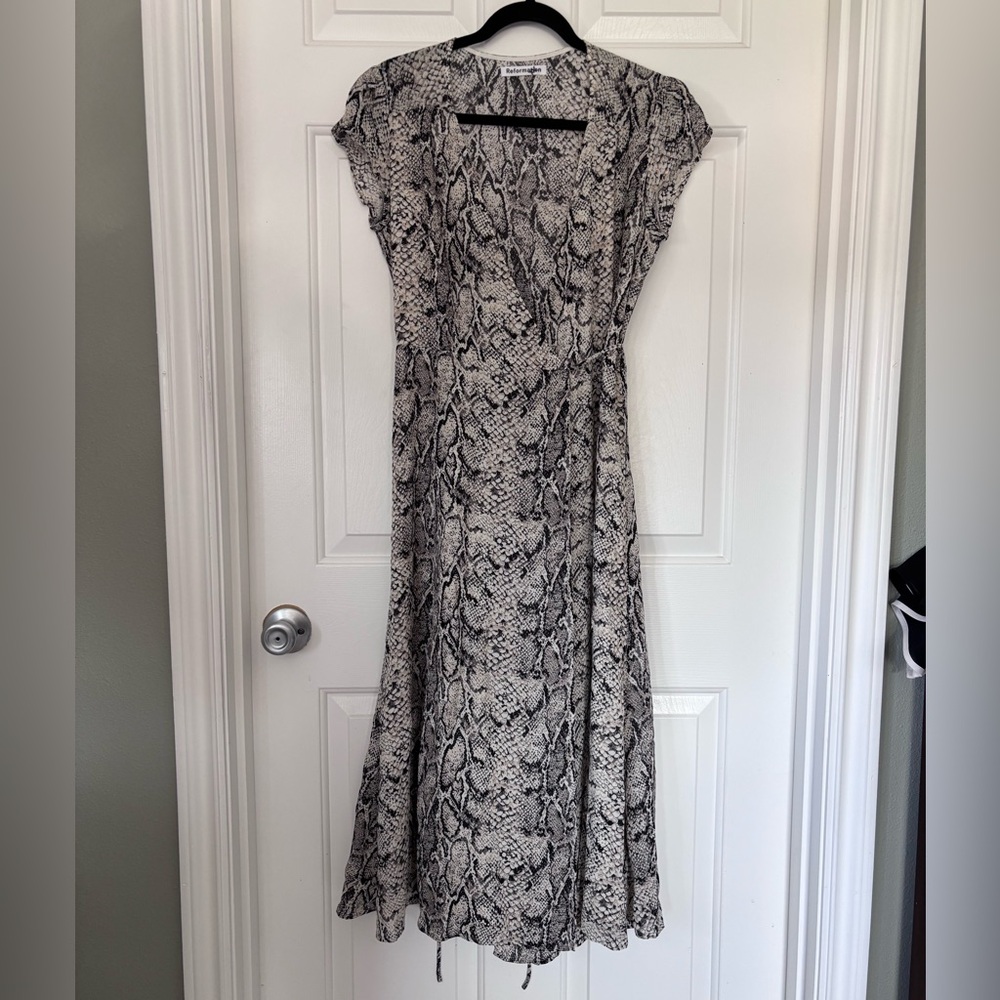 Reformation Carina Snakeskin Print Chiffon Wrap Dress